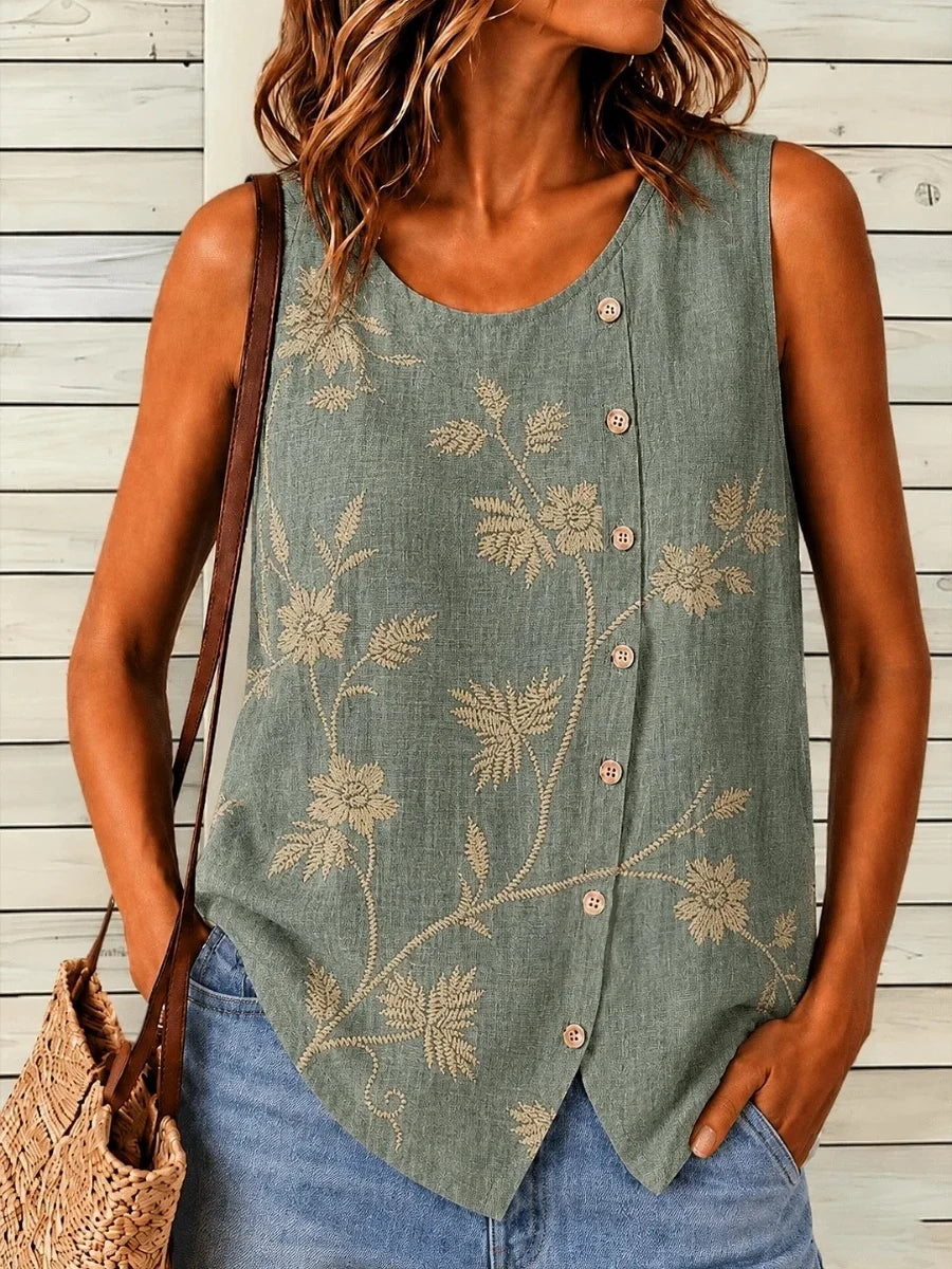 Casual Round Neck Sleeveless Plants Tank Top