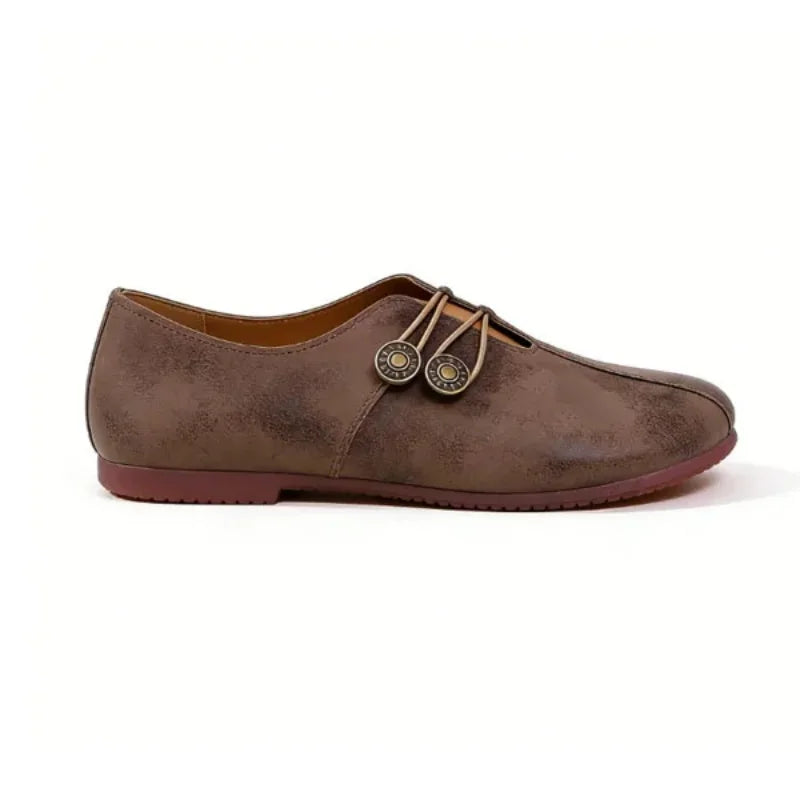 Women's Elegant soft sole round toe buckle decoration Flat Shoes