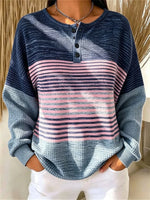 Casual Striped Henley Collar Long Sleeve Sweatshirt