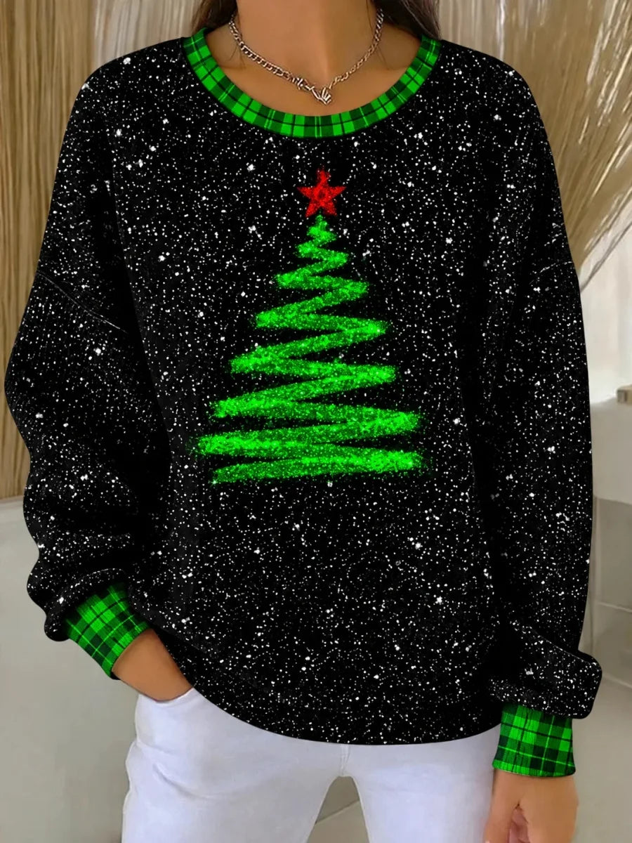 Casual Plaid Crew Neck Long Sleeve Sweatshirt