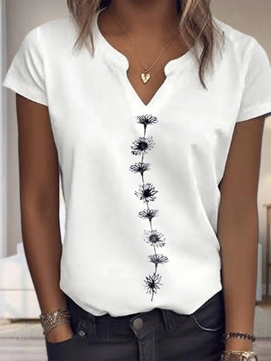 Casual White Daisy Print Blouse