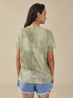 Butterfly Print Crew Neck Short Sleeve Green T-shirt