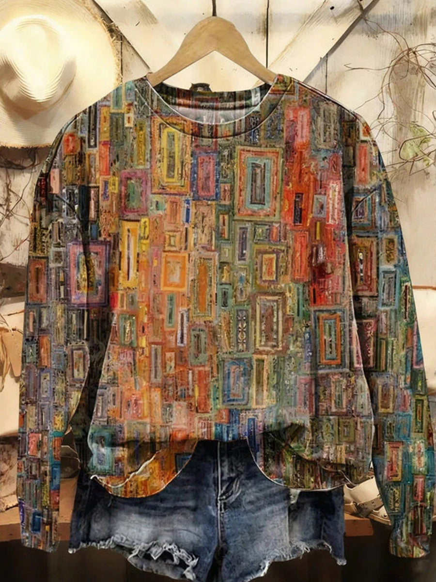 Vintage Casual Round Neck Long Sleeve Sweatshirt