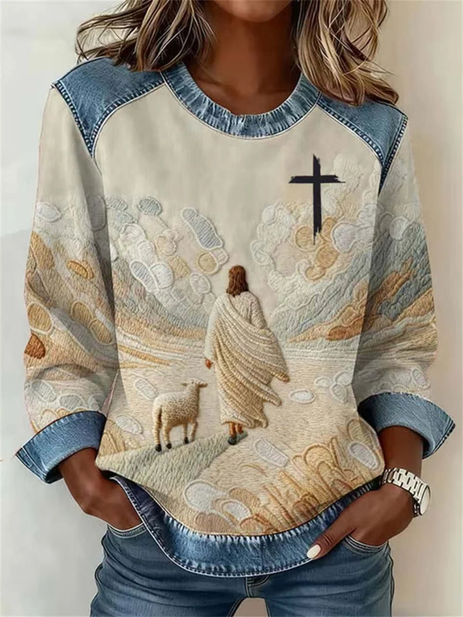 Vintage Cross Crew Neck Long Sleeve Sweatshirt