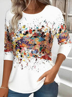 Casual Colorful Round Neck Long Sleeve T-Shirt