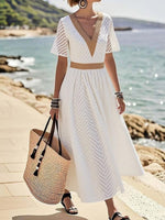Casual V-Neck Short Sleeve Maxi Dress