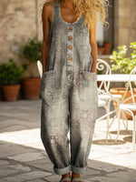 Women's Retro Patterns Print Casual Sleeveless Jumpsuit