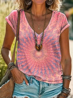 Vintage Gradient V-neck Short Sleeve T-Shirt