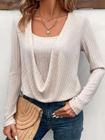 Apricot Plain Square Neck Long Sleeve Top