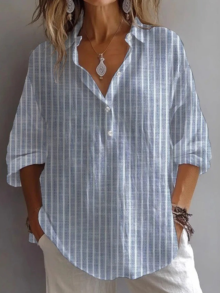 Casual Stripe Printed 3/4 Sleeve Top