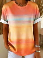 Casual Gradient Round Neck Short SleeveT-Shirt