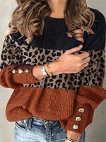 Multi Casual Graphic Tops Round Neck Long Sleeve Patchwork Printed Sweaters