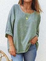 Women's Casual Loose Round Neck 3/4 Sleeve T-Shirt