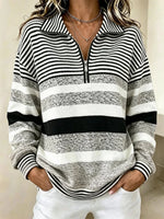 Casual Striped Half Open Collar Long Sleeve Sweatshirt