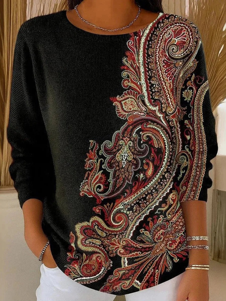 Casual Vintage Round Neck Long Sleeve Sweater