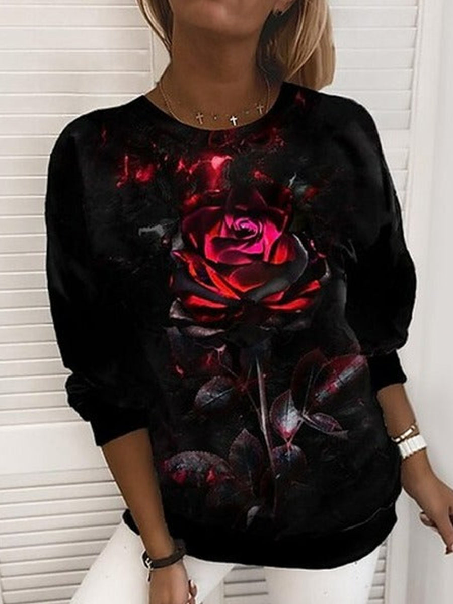 Loose Casual Floral Print Sweatshirt