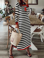 Black Striped Long Sleeve Maxi Dress