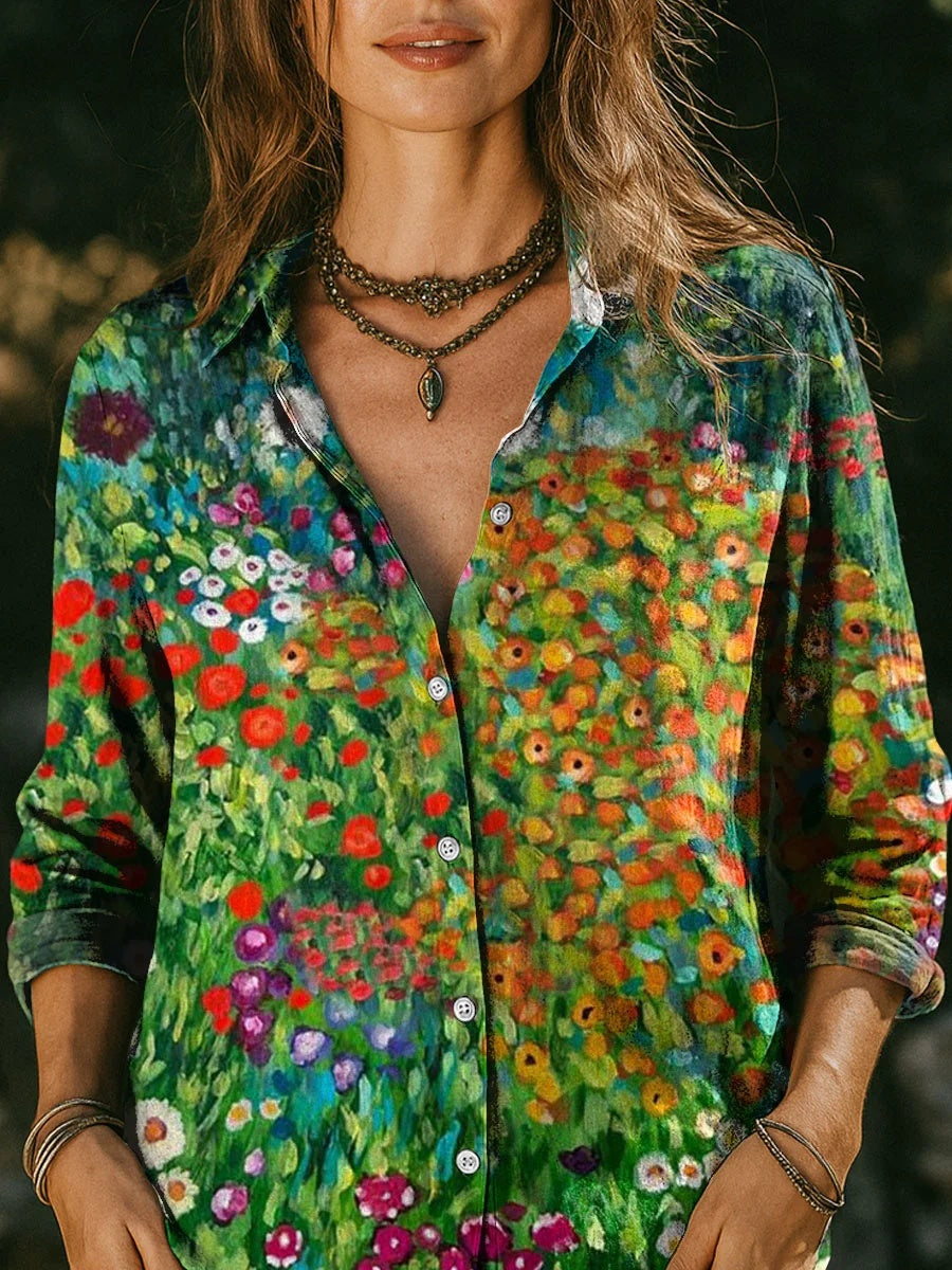 Women's Floral Print Casual Long Sleeve Shirt
