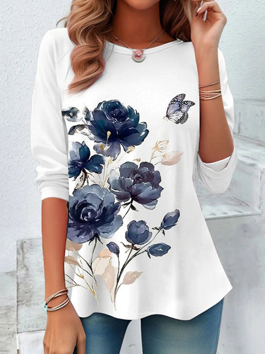 White Loose Flowers Printed Blouse