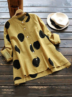 Casual Polka Dot Irregular Long Sleeve Stand Collar Blouse