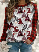 Red Casual Graphic Tops Round Neck Printed Long Sleeve Xmas Sweatshirts