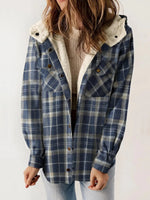 Women's Flannel Plaid Fleece Hooded Shacket