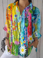 Stylish Long Sleeve Floral Print Lapel Shirt