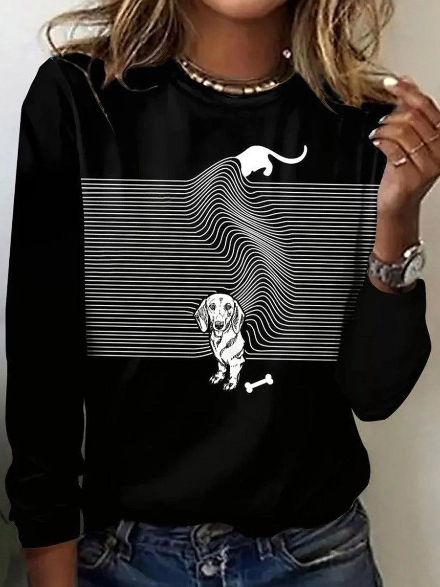 Chic Animal Print Round Neck Long Sleeve Top