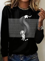 Chic Animal Print Round Neck Long Sleeve Top
