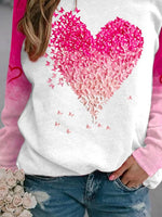 Crew Neck Jersey Heart/Cordate Print Casual Sweatshirt