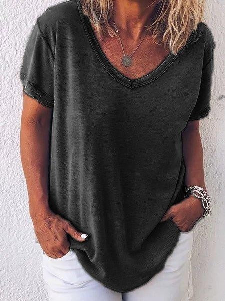 Women's Casual V-Neck Short Sleeve Summer Loose T-Shirt