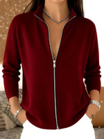 Burgundy Full Zip Long Sleeve Knit Cardigan