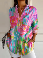 Casual Long Sleeve Floral Printed Button Up Shirt