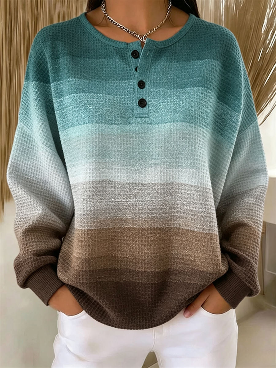Casual Ombre Henley Collar Long Sleeve Sweatshirt
