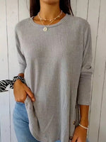 Comfortable Round Neck Long Sleeve Button-down Top