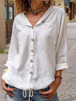 Casual White Long Sleeve Plain Blouse