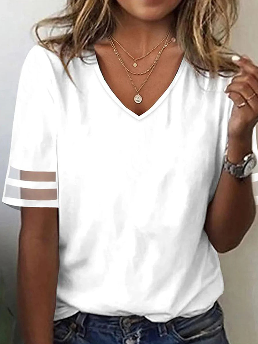 Women Casual Plain Loose V Neck T-Shirt
