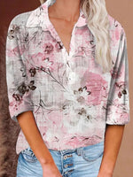 Sweet Floral Print Long Sleeve Collared Top