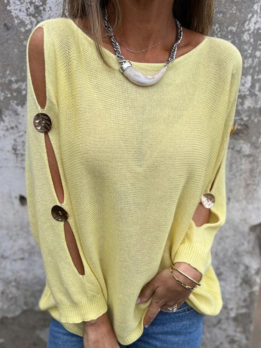 Yellow Plain Long Sleeve Sweater