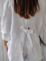 White Bow Tie V Neck Short Sleeve Shirt