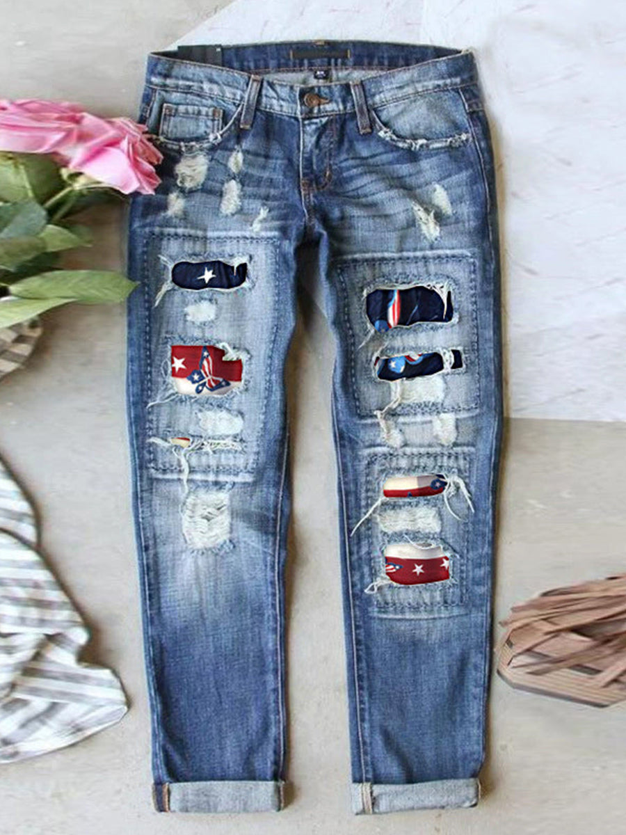 Stretch Ripped Frayed Raw Hem Distressed Jeans