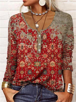 Multicolor Casual Round Neck Printed Long Sleeve Blouse