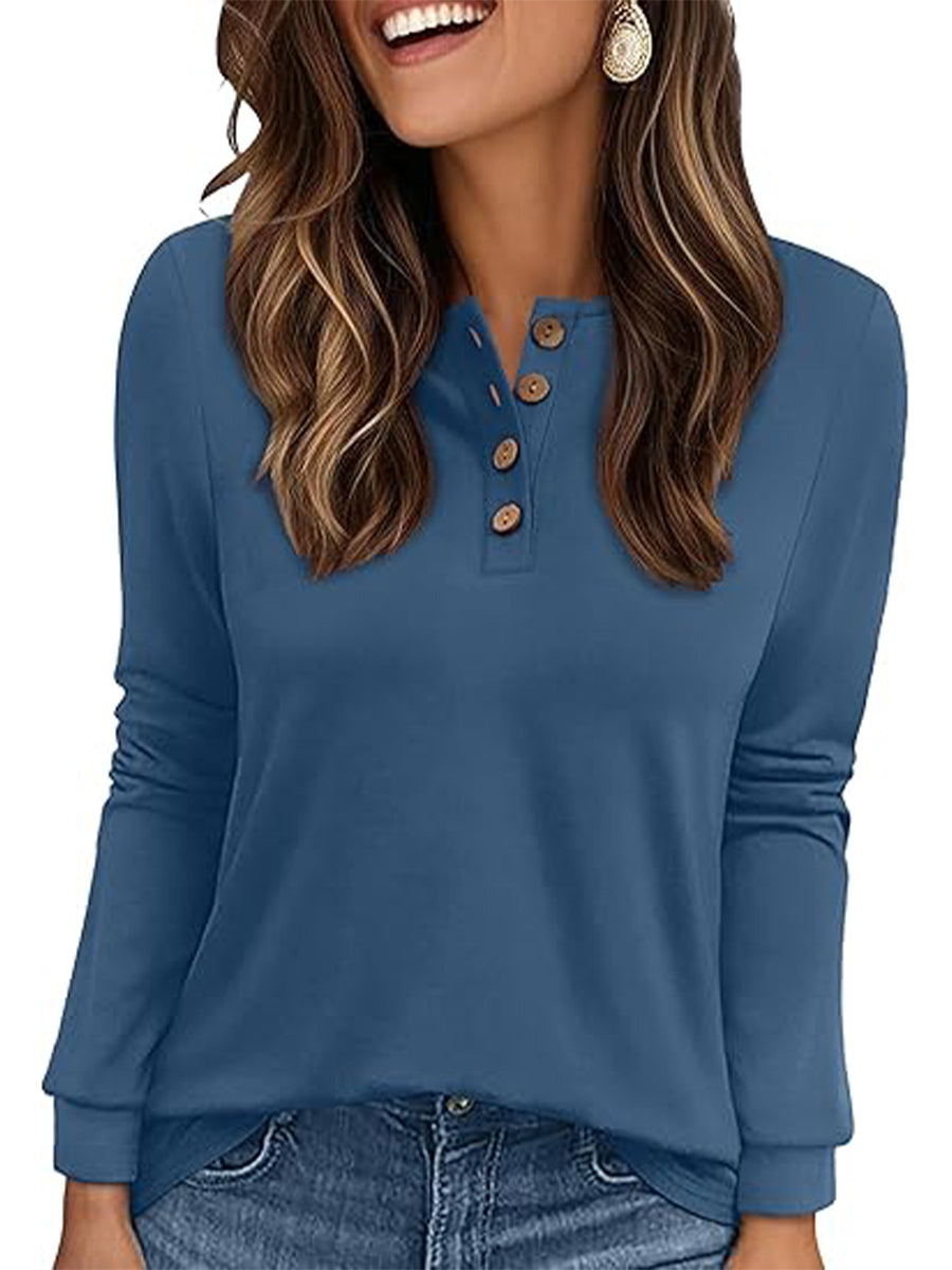 Casual Crew Neck Long Sleeve Plain Blouse