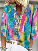 Casual V-Neck 3/4 Sleeve Top