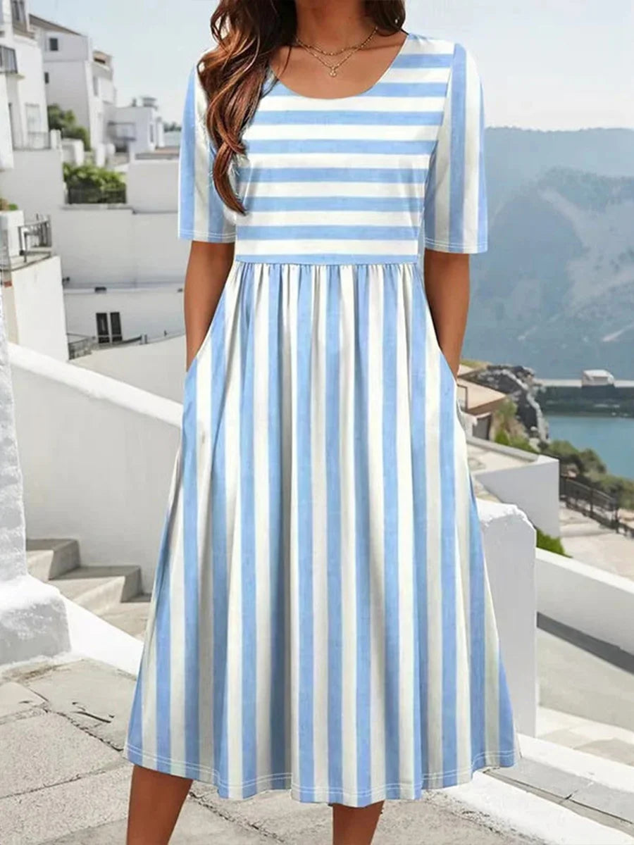 Casual Striped Round Neck Short Sleeve Dress