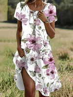 Casual Floral Print Round Neck Short Sleeve Dress