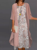 Casual Floral Crew Neck Print Half Sleeve Two Piece Dress