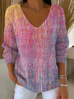Casual Gradient V-neck Long Sleeve Sweater