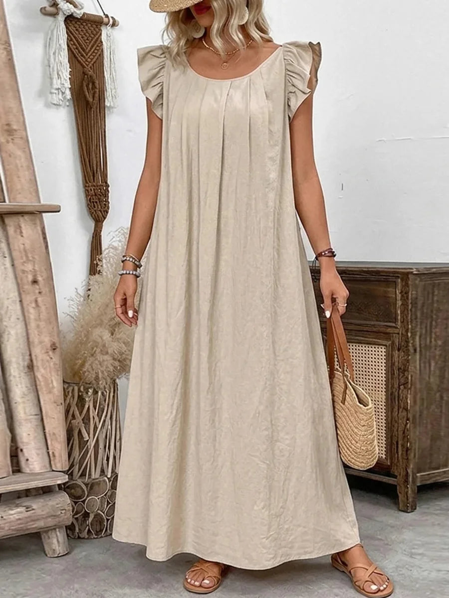 Women's Round Neck Ruffle Loose Sleeveless Dress