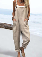 Women's Casual Loose Fit Pocketed Adjustable Strap Jumpsuit